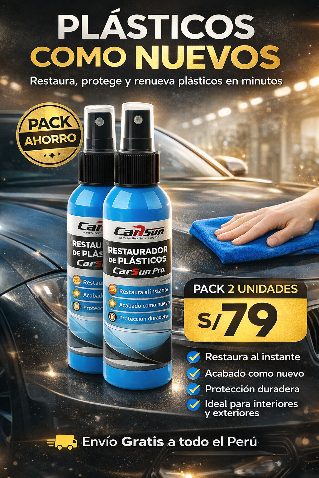 pack de 2 unidades Restaurador de Plásticos CarSun Pro