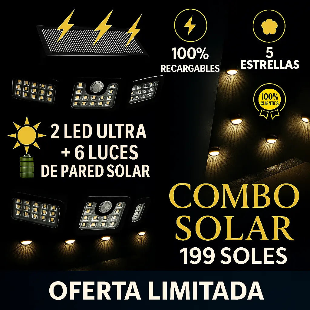 COMBO SOLAR 2 LED ULTRA+6 LUCES SOALAR DE PARED