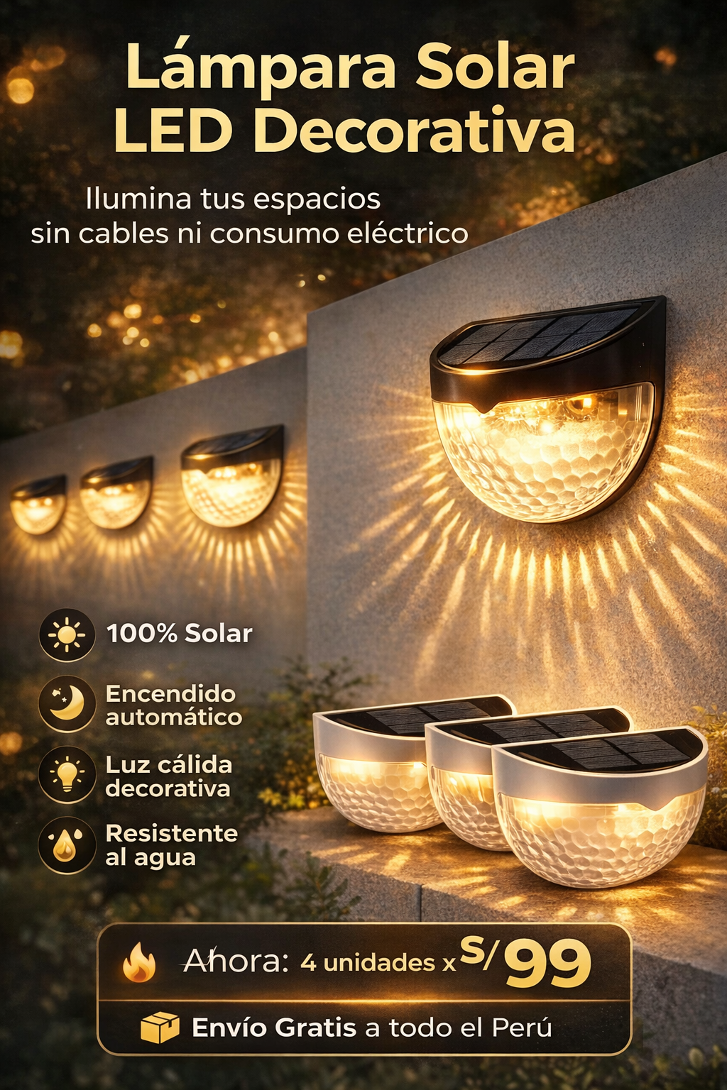 Luz LED Solar pro x 4 unidadesx 99 soles
