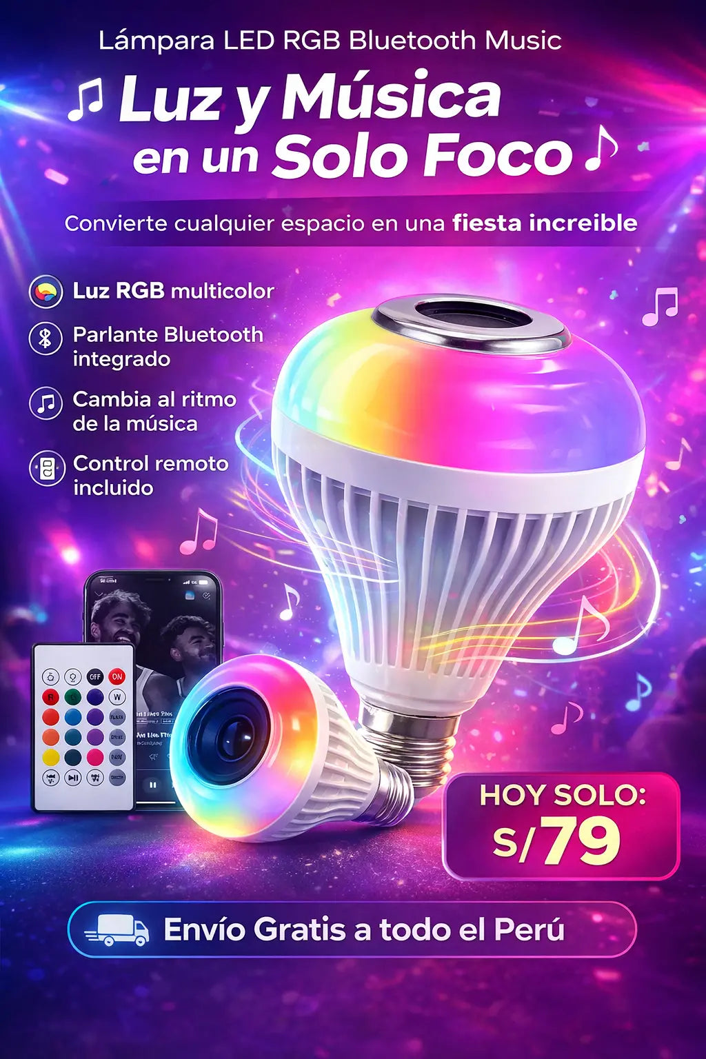 Lámpara LED RGB Bluetooth Music