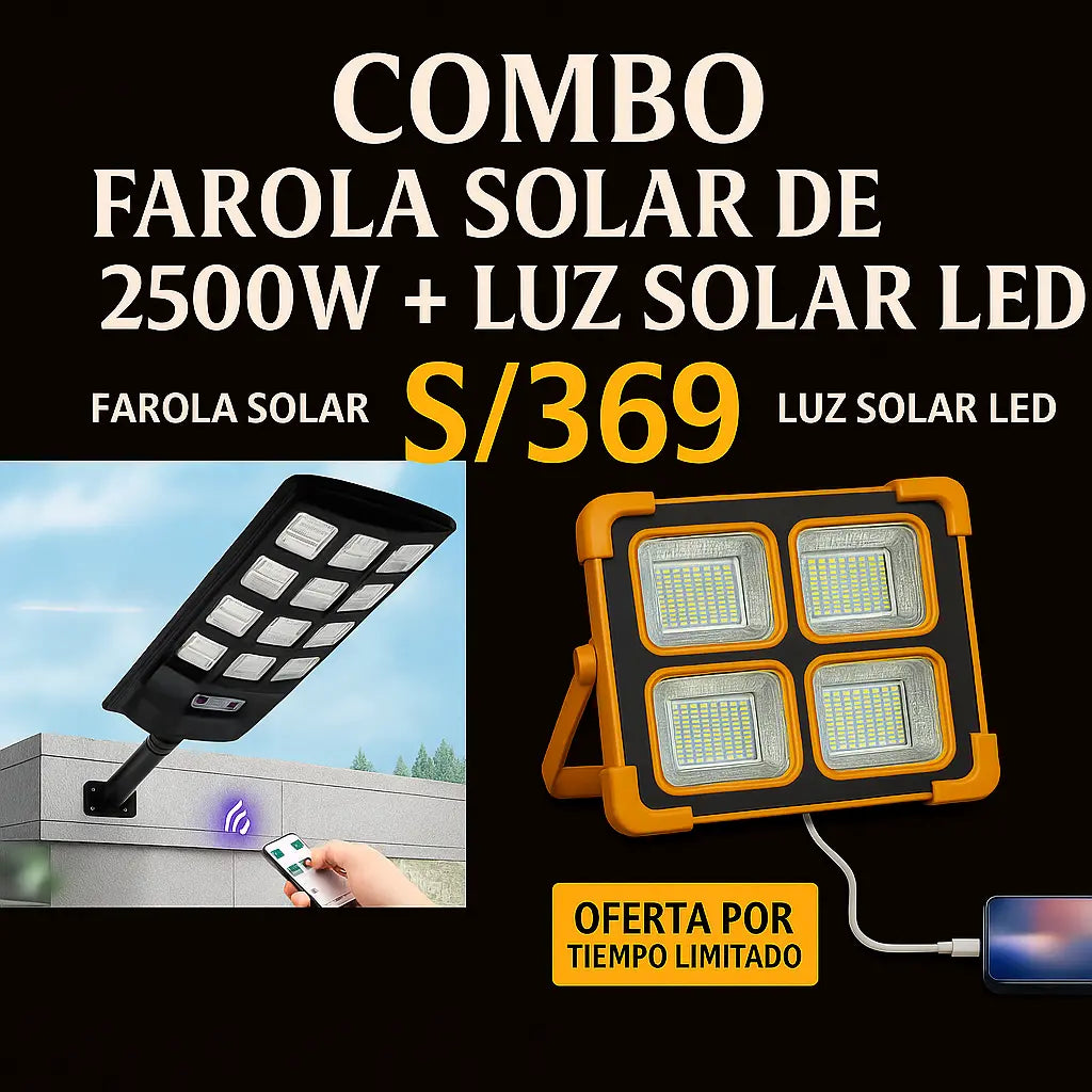 COMBO SOLAR ULTRA POWER FAROLA+LED 4X
